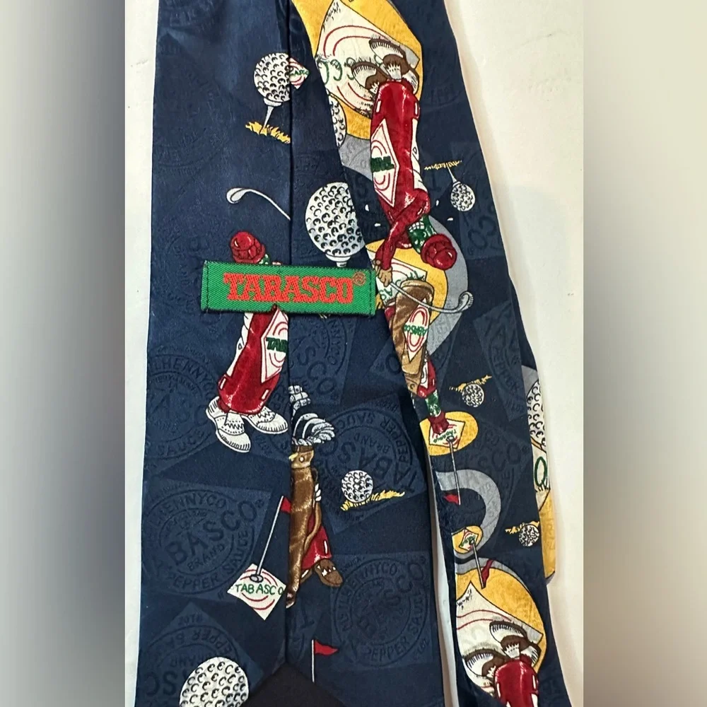 Men’s Vintage Silk Tabasco Brand Tabasco/Golf Themed Tie Multi Colored Necktie